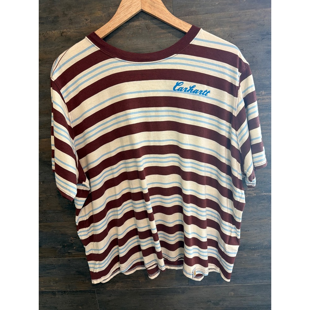 Carhartt Womens XL Loose Fit Striped Short Sleeve T-Shirt Burgundy TK6908-W